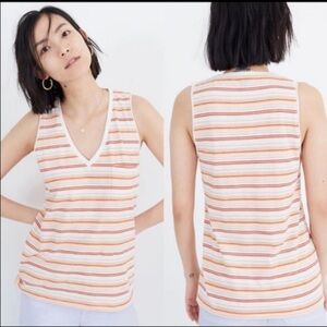 Madewell Whisper Cotton V-Neck Pocket Tank Fieldgate Stripe H3